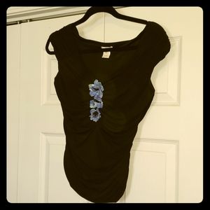 Black Tank Top w/blue floral detailing